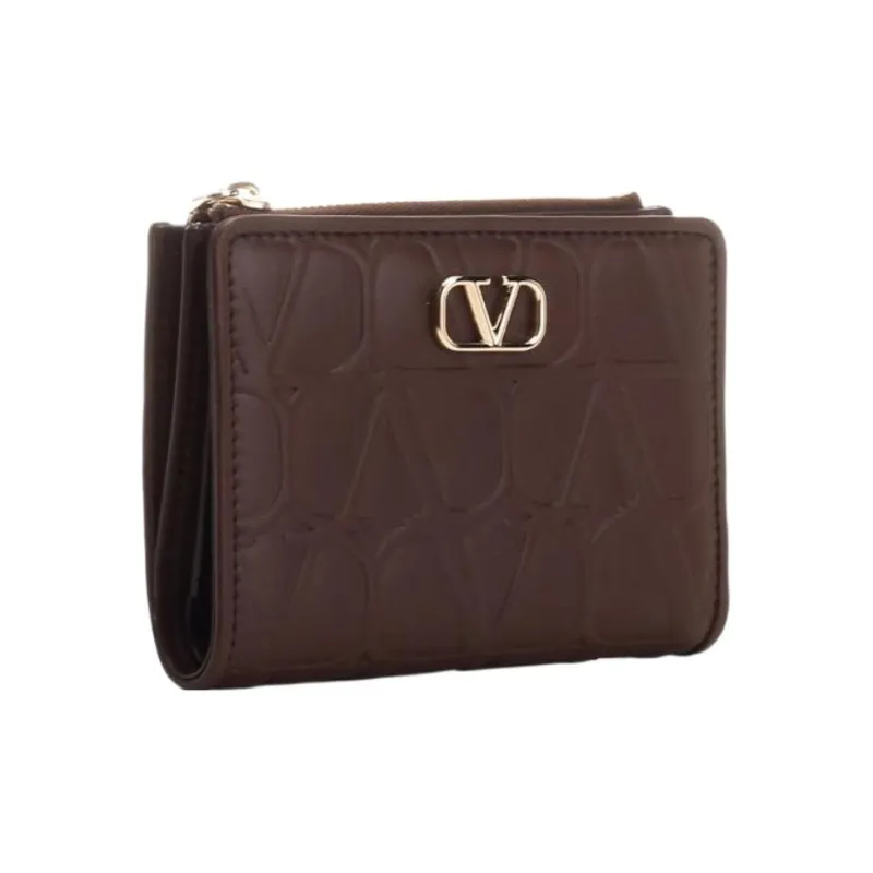 Valentino Vlogo Calfskin Wallet Coin Purses Card Holders Medium Size Women's Brown-1