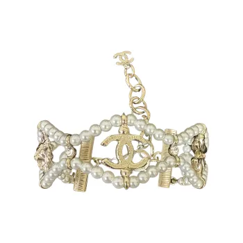 CHANEL Metal Glass Pearl Brass Crystal Bracelets Women's Gold