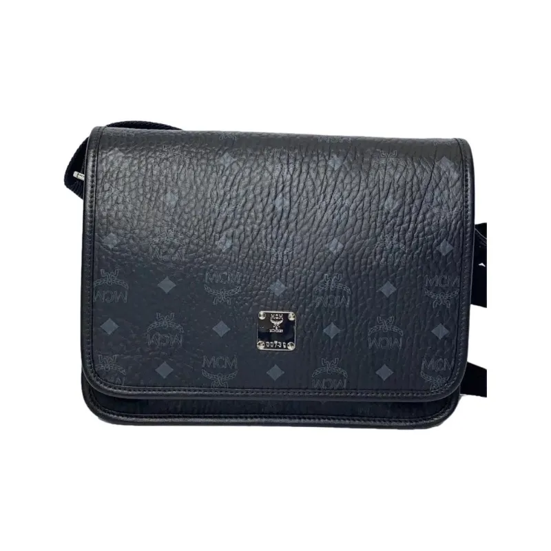 MCM Klassik Visetos Leather Messenger Bag, Shoulder Bag, Crossbody Bag Small Size Men's Black-0
