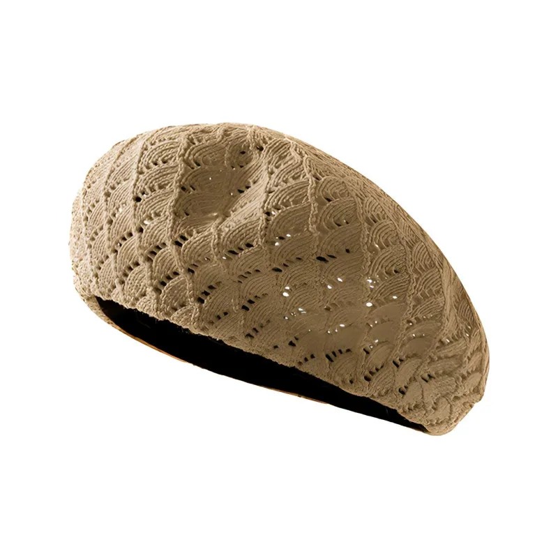 AAJF Wool Knitted Fabric Cut Out Beret Thin British Vintage Artist Girl Friend Style Pumpkin Octagonal Cap Women's-1