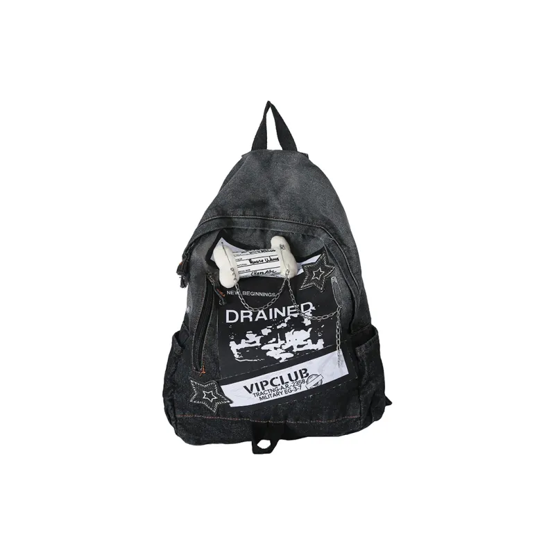 Yalu Fabric Backpack Regular Unisex Denim Blue/Denim Black-6