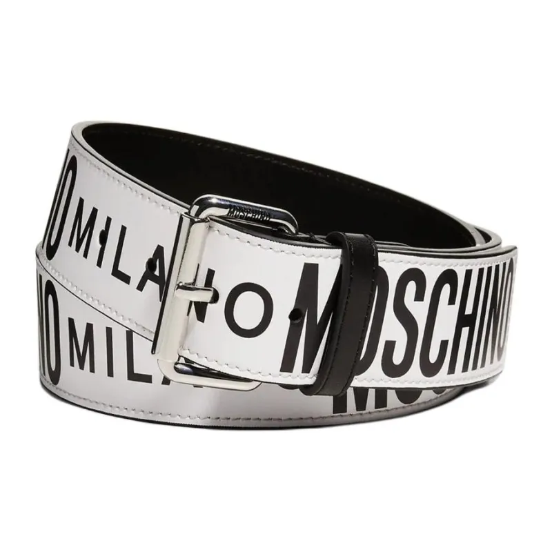 MOSCHINO Calfskin Leather Belts Men's White Width 4CM-2