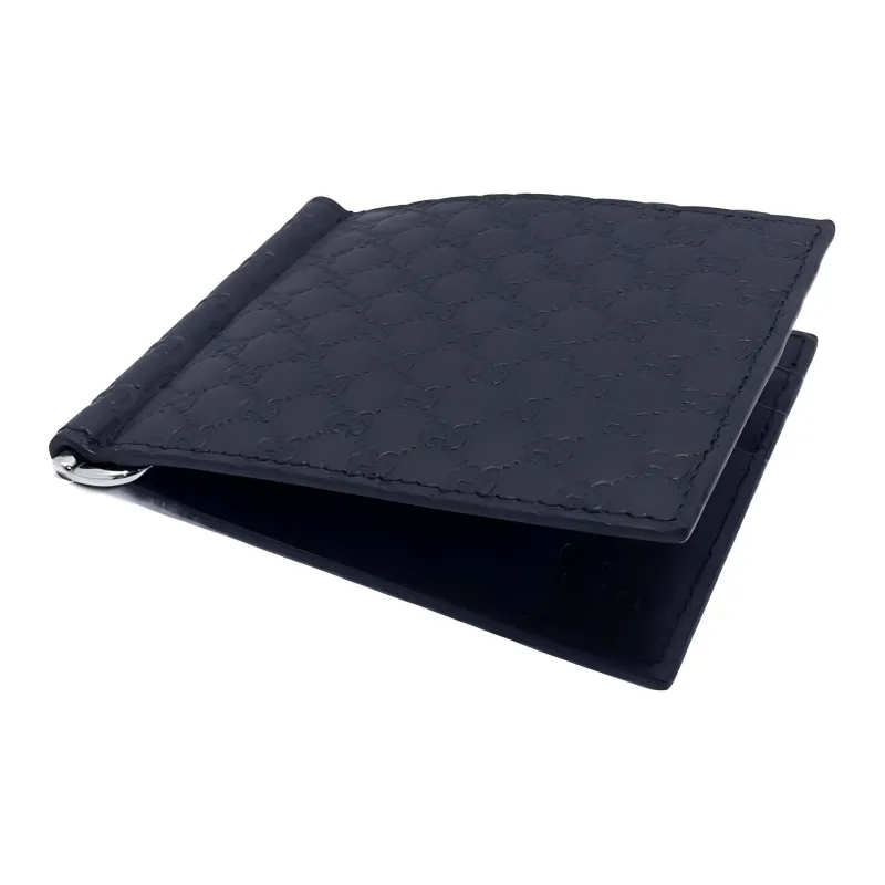 GUCCI Leather Money Clip Card Holder Men's Blue-3