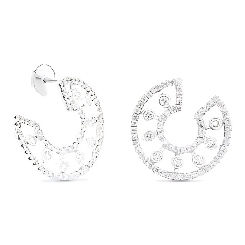 De Beers 18kt White Gold Dewdrop Hoop Diamond Earrings-1