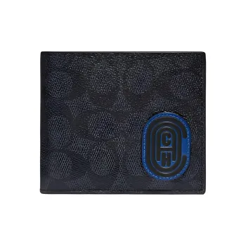 COACH 3 IN 1 Wallet Classic Monogram Canvas With Leather Card Holder Wallet Men's Dark Blue