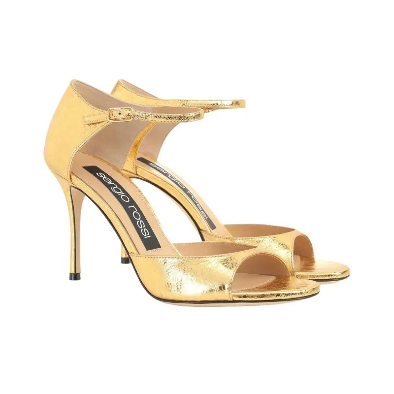 SERGIO ROSSI Godiva One Strap Sandals 9cm Women's Gold-2