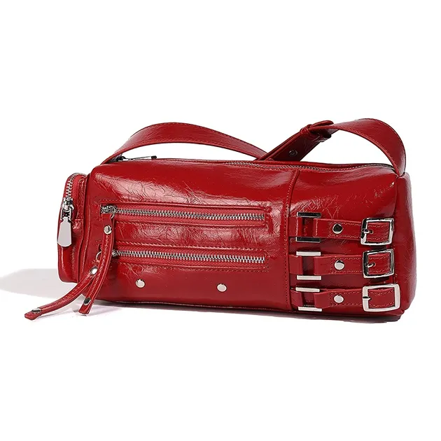 Vigno Synthetic Leather Shoulder Bag Women's Black/Red/Ecru-8