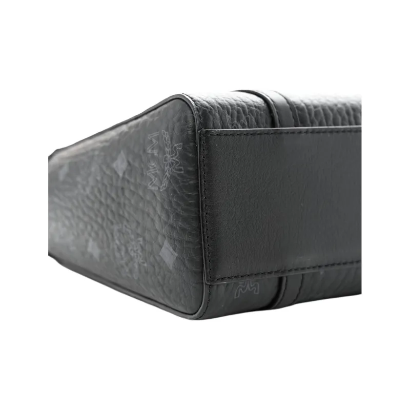 MCM Leather With Calfskin Basket Bag, Tote Bag, Shopping Bag, Shoulder Bag, Crossbody Bag, Handbag Mini Women's Black-6