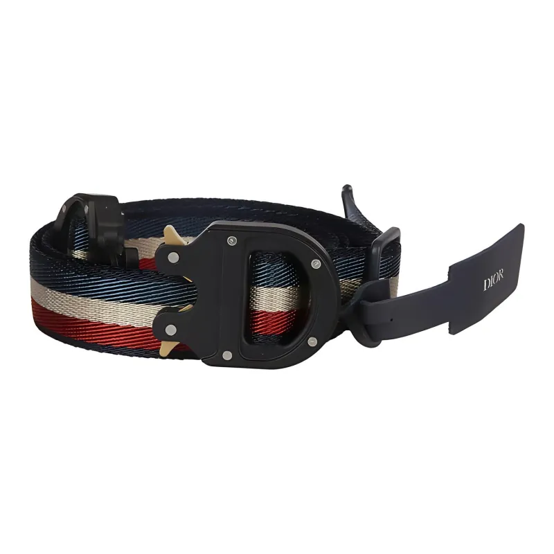 DIOR Stripes Logo Buckle Leather Belts Unisex-1