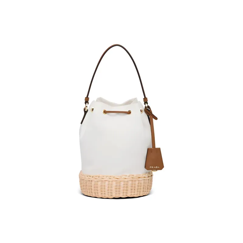 PRADA Nylon With Leather Bucket Bags Handbags Women's Natural White-2