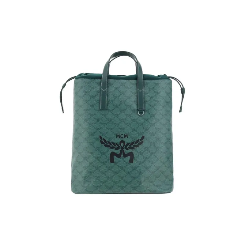 MCM Artificial Leather Laminated Fabric Backpack Portable Medium Size Men's Forest Green-0