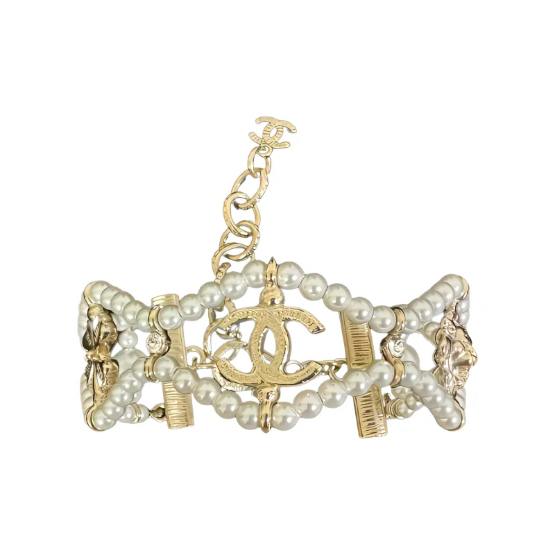 CHANEL Metal Glass Pearl Brass Crystal Bracelets Women's Gold-2
