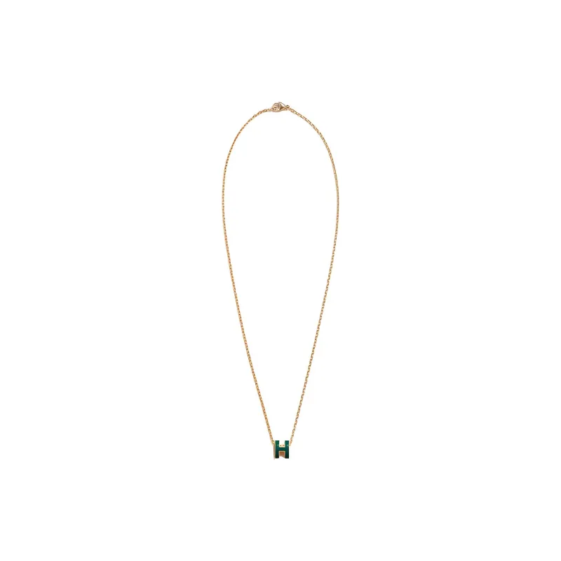 HERMES POP H Collection Gold Plated Necklaces Women's Green-1