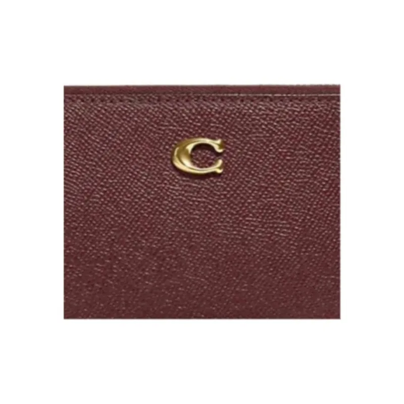 COACH Continental Wallet Leather Coin Pocket Wrist Wallet Small Size Women's Burgundy-3