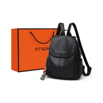 PT'SON Cow Leather Backpack Regular Women's Black