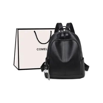 COMELY Cow Leather Mom Bag Travel Backpack Regular Women's Black
