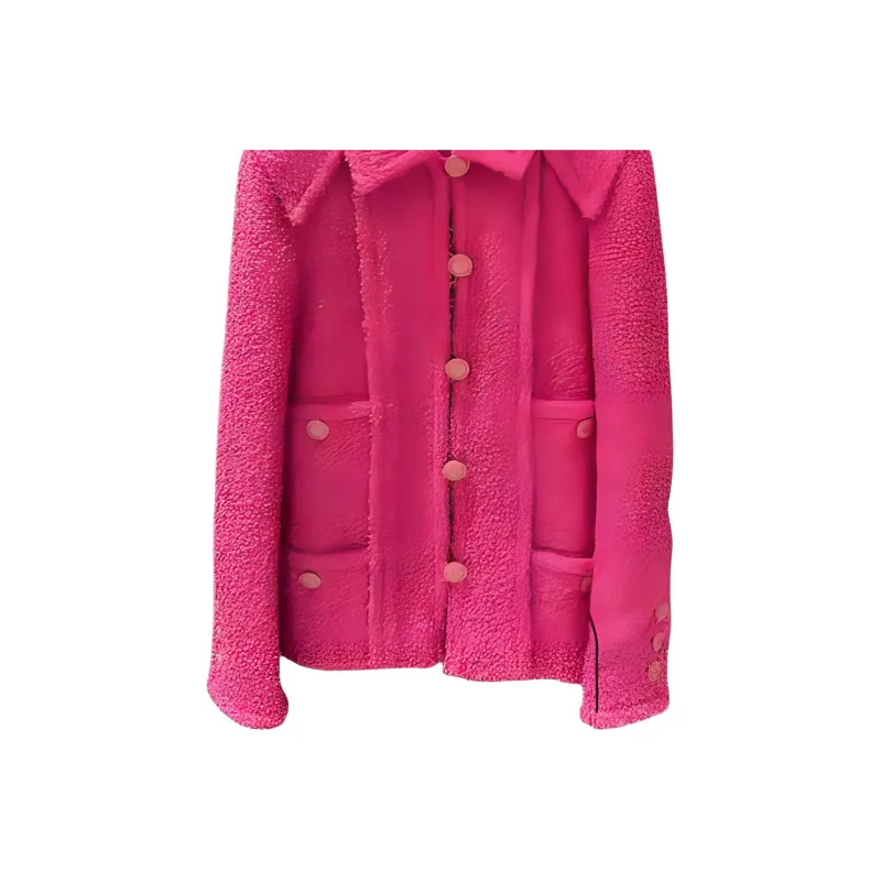 CHANEL Velvet-feel Coat Women's Pink-2