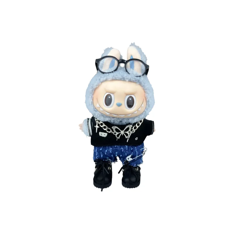[Modified Doll] POP MART Labubu THE MONSTERS Heartbeat Macaron Collection Black Butterfly, Cute Hang Tag Box 17cm-15