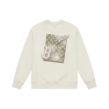 MLB MONOGRAM Collection Boston Red Sox 24FW Long-Sleeved Crew Neck Sweatshirt Unisex Hemp Cream