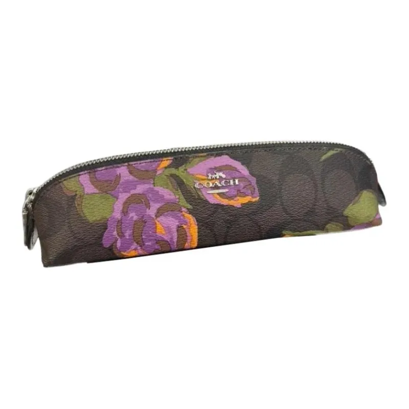 COACH Pencil Case Leather Pencil Case Small Size Women's Brown-1