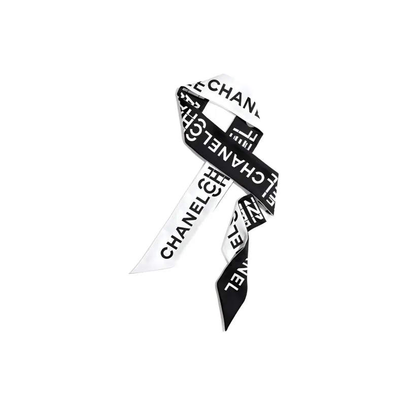 CHANEL Silk Scarves Unisex Black White-0