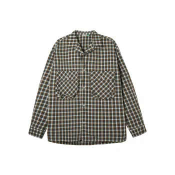 TIKIMOMOKA Shirts Men Yellow Blue Plaid
