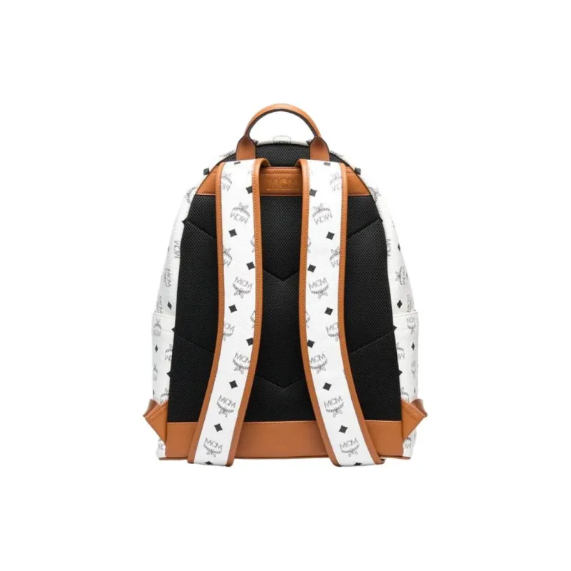 MCM Stark Visetos Leather Backpack Medium Size Unisex White-1