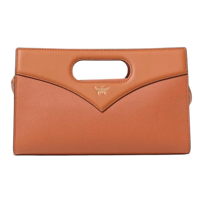 MCM Embossed Leather Clutch Trumpets Women's Cognac-1