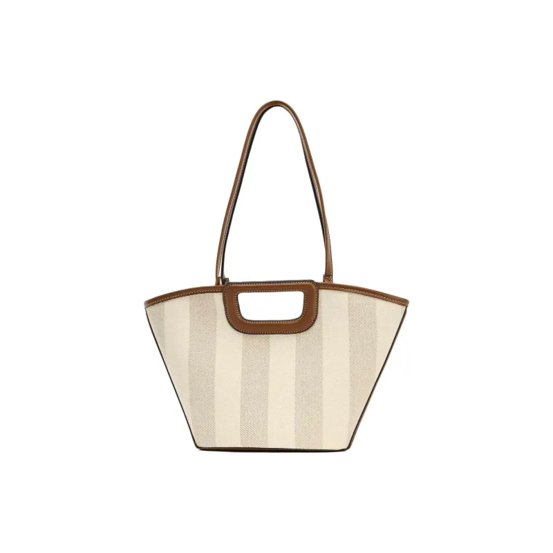 ZARA Cotton Tote Bag, Shopping Bag, One Shoulder Handbag Medium Size Women's Raw White-0