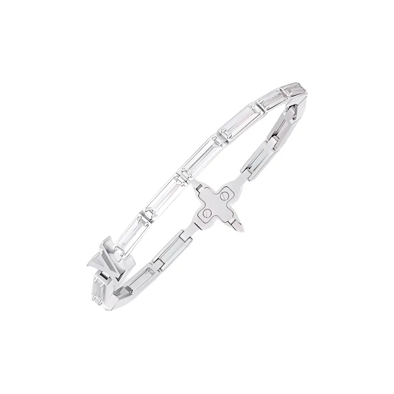 LOUIS VUITTON Zircon Metal Bracelets Men's Silver-1