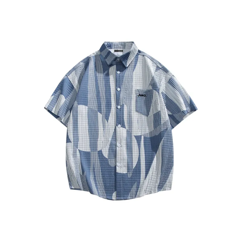 Jeep Casual Loose Fit Short Sleeved Lapel Shirt Unisex-4