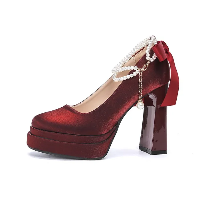 HKCP Chunky Heel High Heels 11cm Women's-9