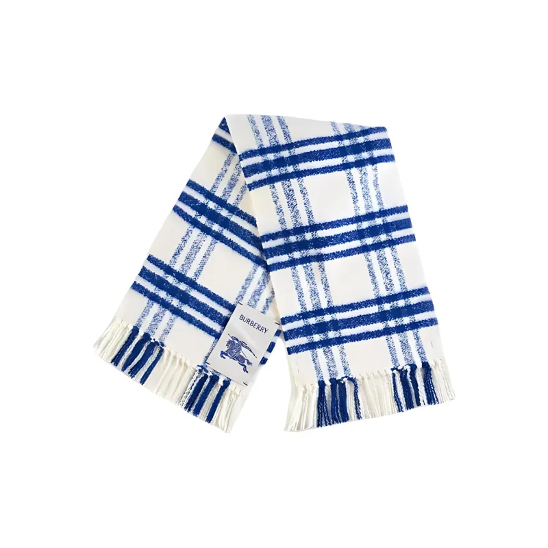 Burberry Logo Patch Checked Frienged Edge Scarf-4