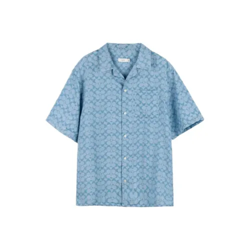 COACH SS24 Signature Camp Cotton Short Sleeves Shirts Blue