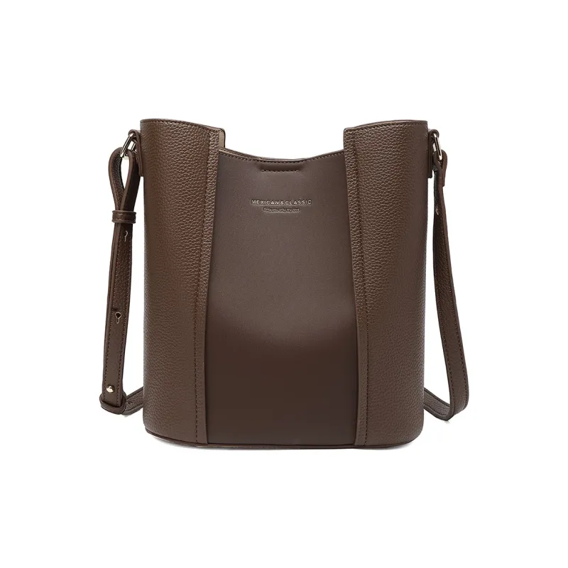 MEXICAN Polyurethane Bucket Bag, Shoulder Bag, Crossbody Bag Women's Black/Coffee-6