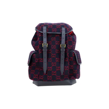 GUCCI Wool Patchwork Leather Backpack Unisex Dark Blue/Red
