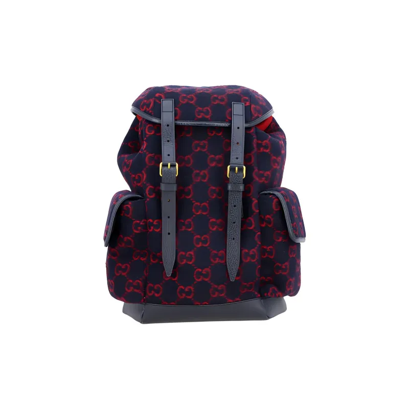 GUCCI Wool Patchwork Leather Backpack Unisex Dark Blue/Red-0