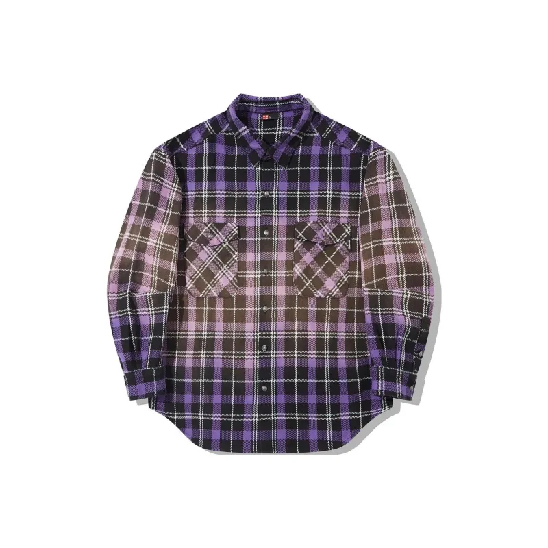Pleasures X LiNing Shirts Men Black Ultraviolet Plaid Set-0