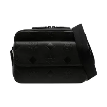 MCM Leather Messenger Bag, Shoulder Bag, Crossbody Bag Medium Size Unisex Black