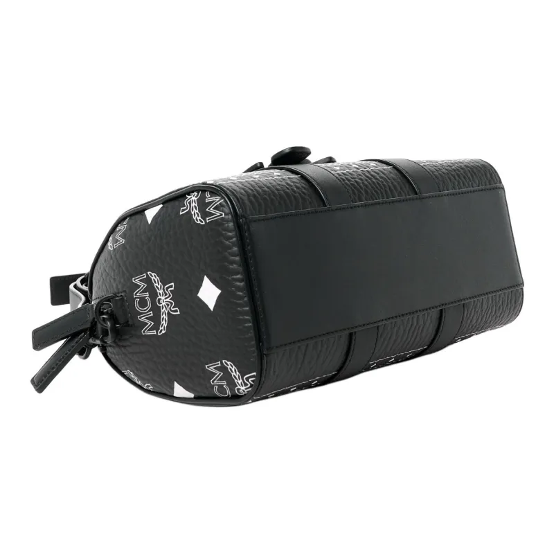 MCM Aren Canvas With Leather Boston Bag, Crossbody Handbag Small Size Unisex Black-2