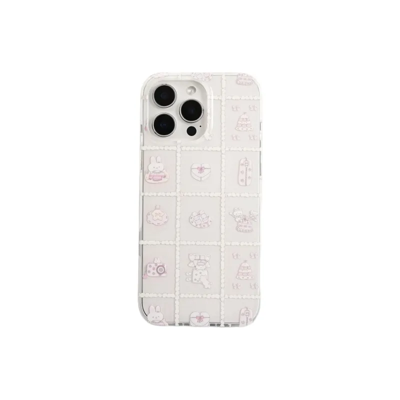 Wei Xin Acrylic Material Rabbit Cake Grid Phone Cases Compatible With IPhone 16/15 Pro Max/Apple 13/14 Pro/Max-2
