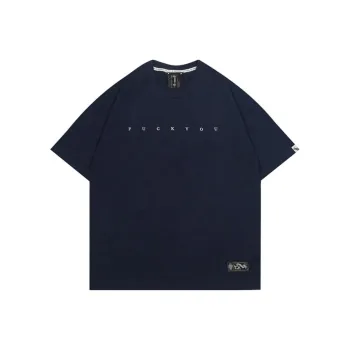 GRAF Regular T-Shirt Men's Embroidered Small Letters 'fcukyou' Deep Blue Short Sleeve.