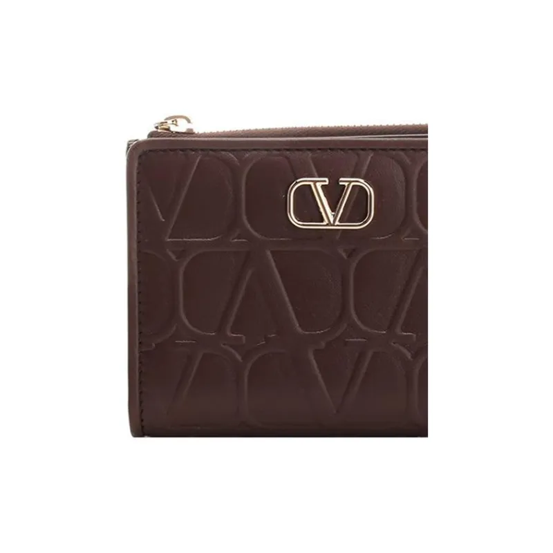 Valentino Vlogo Calfskin Wallet Coin Purses Card Holders Medium Size Women's Brown-4