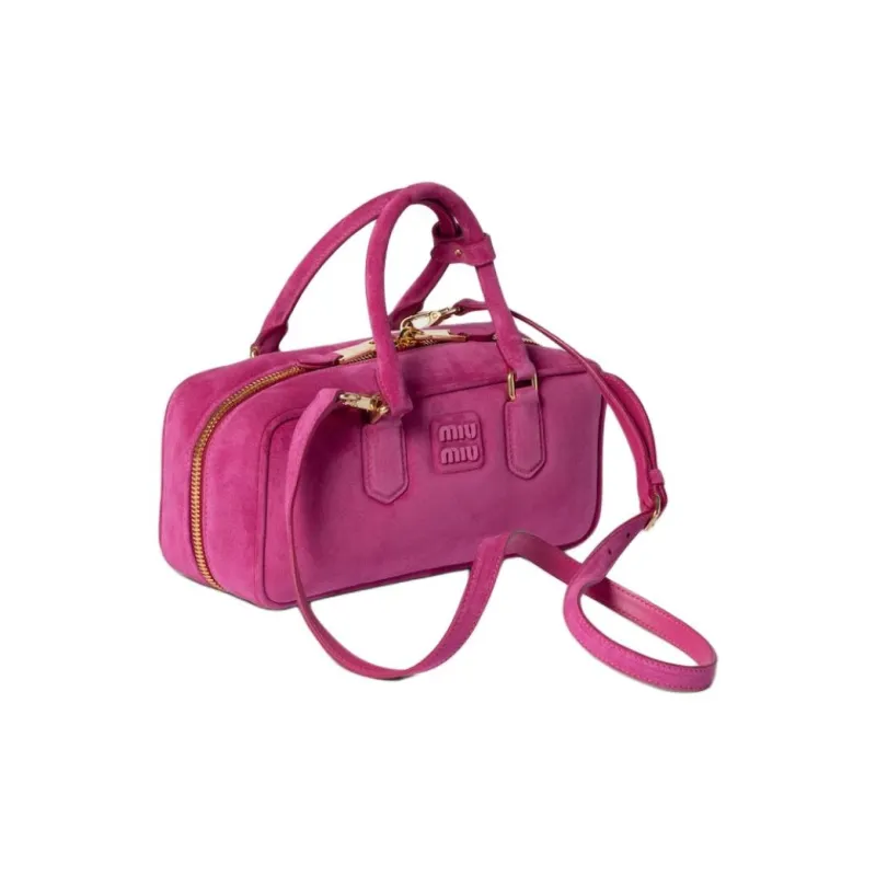 MIU MIU Arcadie Series Suede Leather One Shoulder Handbag Large Size Women's Fuchsia-1