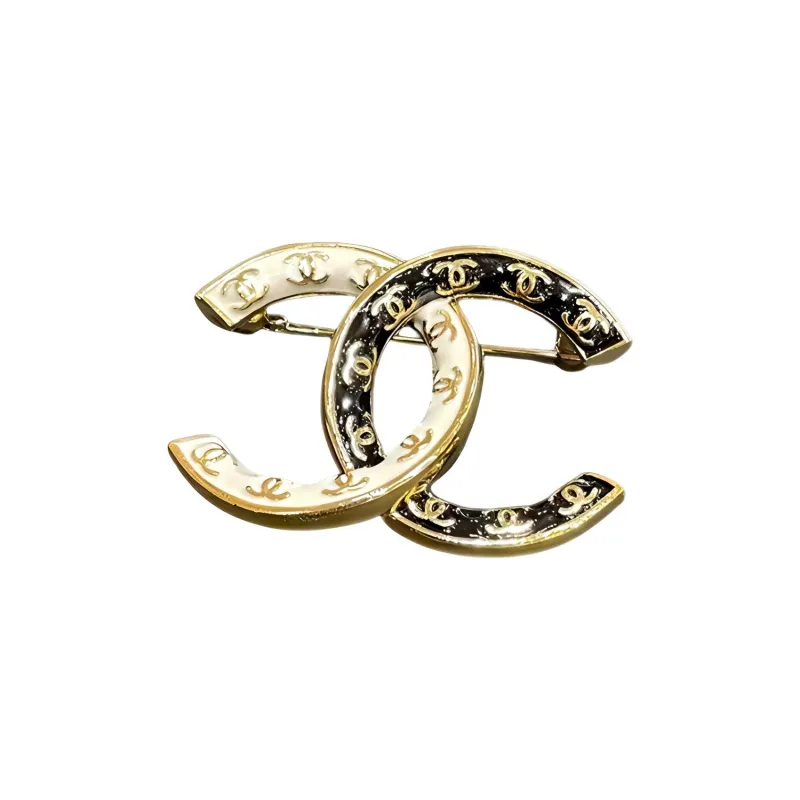 CHANEL Brooches Women's Gold, White, And Black-3