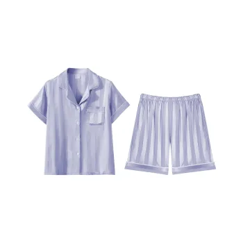 MIIOW Pajama Set Nude Feel Short Sleeved Loungewear Women's 2 Piece Set Gray Blue