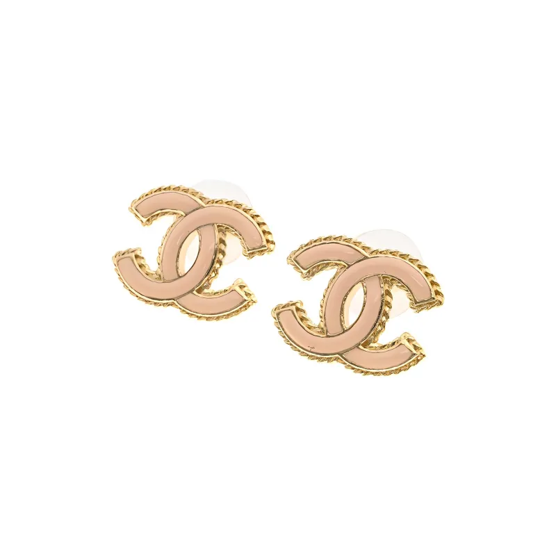 CHANEL Metal Earrings Women's Gold/Pink Red-1