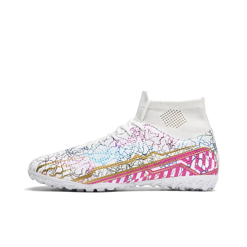 QIUTEXIONG Soccer Shoes Unisex High Top White/Black/Aqua/Mismatched-0