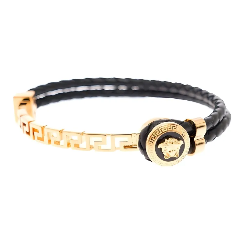 VERSACE Greca Braided Leather Bracelet-0