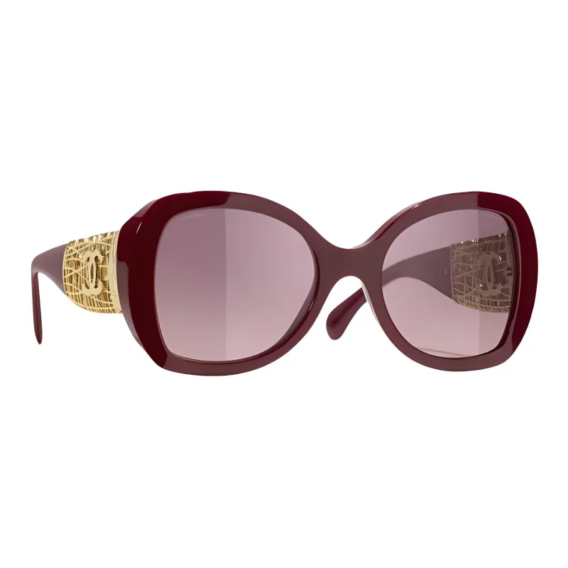 CHANEL Acetate Metal Butterfly Sunglasses Unisex Red-2